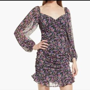 NWT All in Favor Sweetheart Neck Long Sleeve Multi Floral Open back Dress